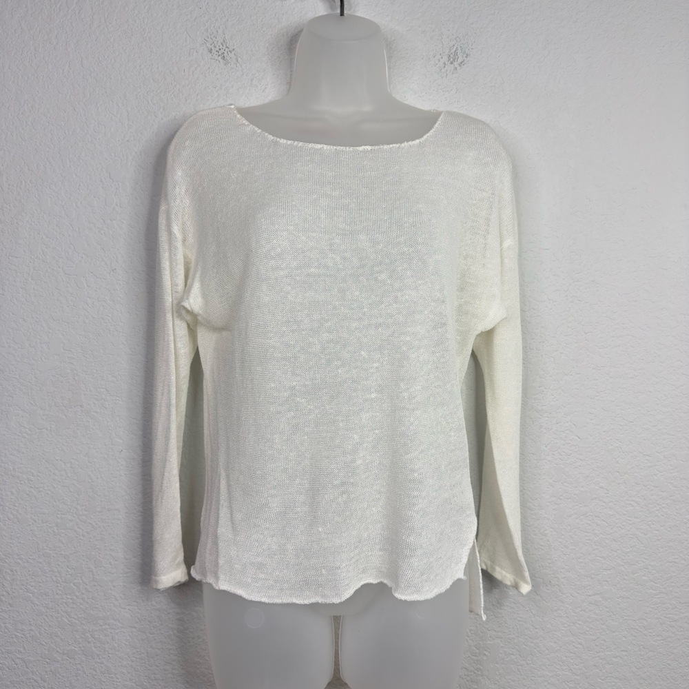 Feel The Piece Shirt Women OS White Linen Blend Long Sleeve Coastal Boho Neutral